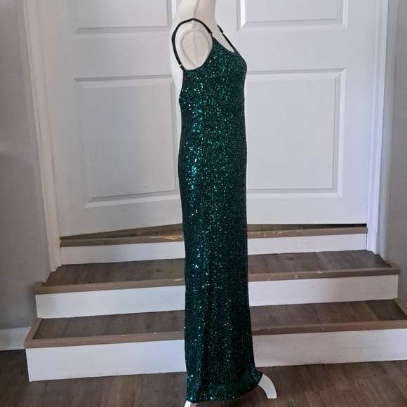 AGENDA DANNOS Spg Straps Sequin Maxi Dress Backless Split Evening Gown L NWT - Picture 8 of 10